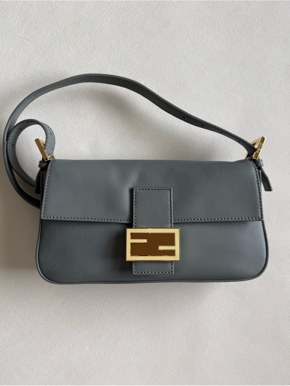 Fendi Gray Leather Crossbody Baguette